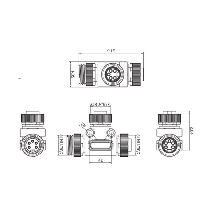 7/8" 5Pin公头/2x 7/8" 5Pin母头、T型三通、0PI555